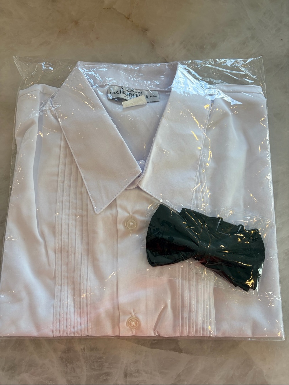 Boys Pleated Dress Shirt with Black Bow Tie